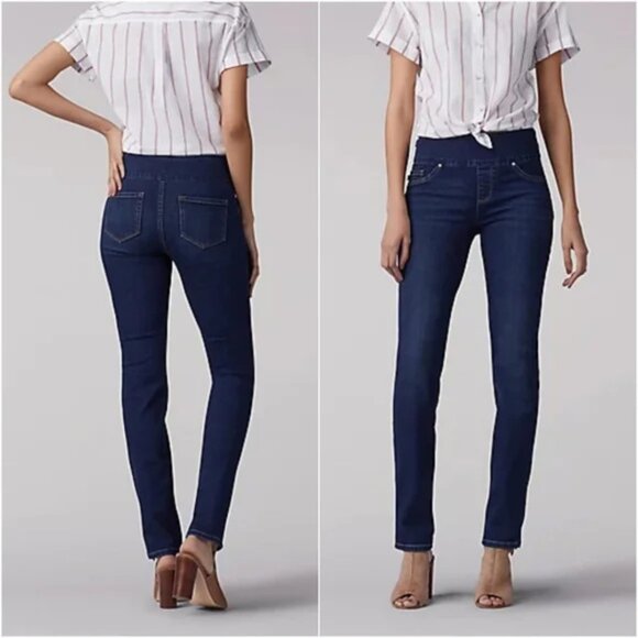 Lee Sculpting Slim Fit Mid Rise Slim Leg Medium Wash Pull On Jeans 4 Sho… - Picture 1 of 10